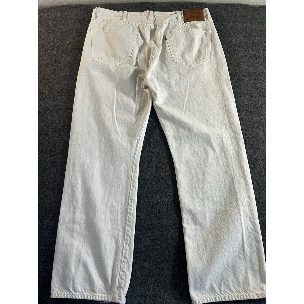 Levis Jeans Men 38x30 White Prem 501 90s Big E Button Fly Straight Denim Casual - Picture 3 of 14
